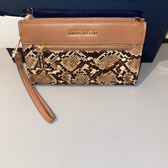 Anne Klein Wallet Wristlet, Color: Chestnut Brown, Faux Snake Skin Design - Picture 3 of 12